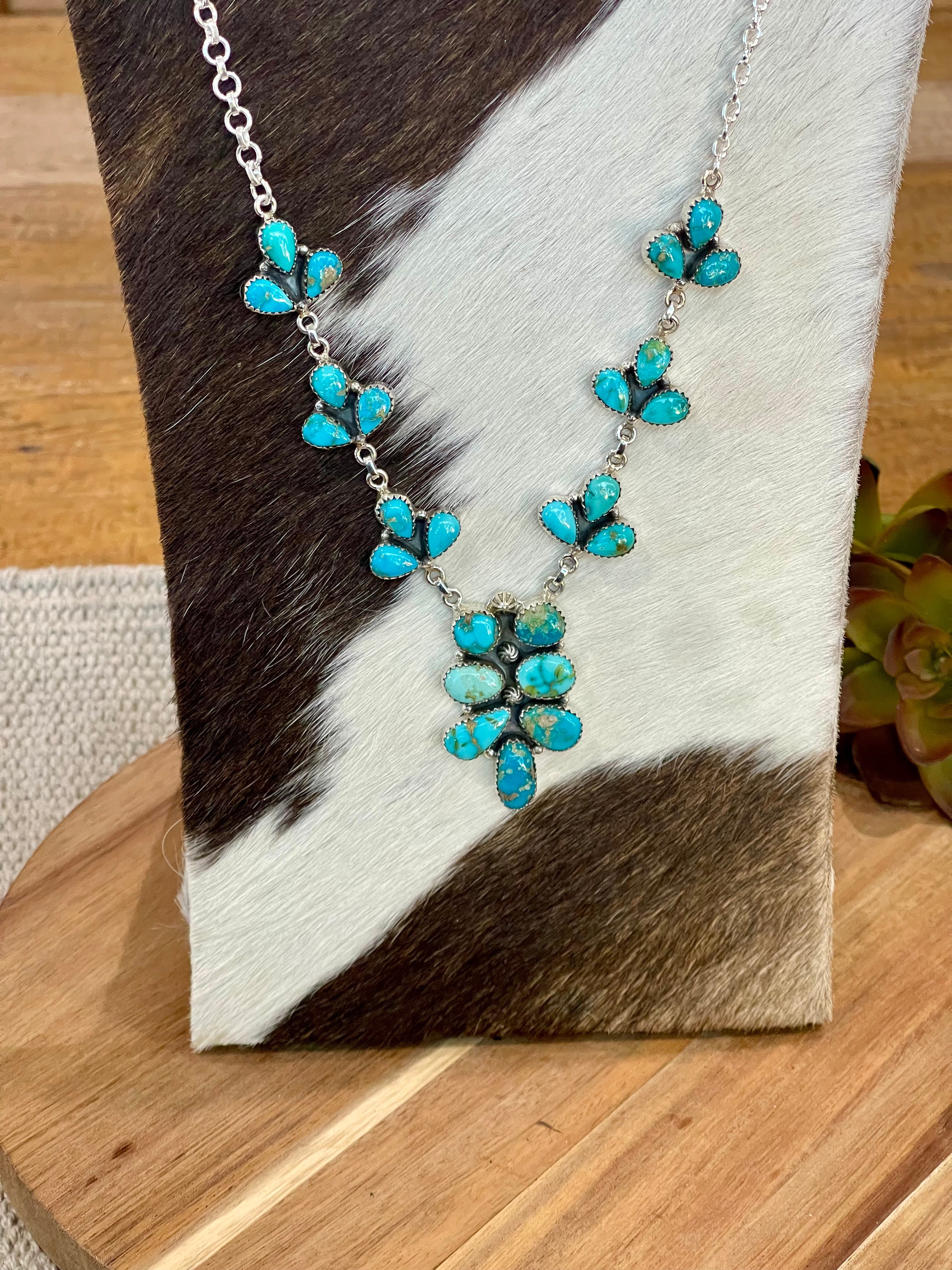 Handmade Sterling Silver & South Hill Sonoran Turquoise Cluster Necklace